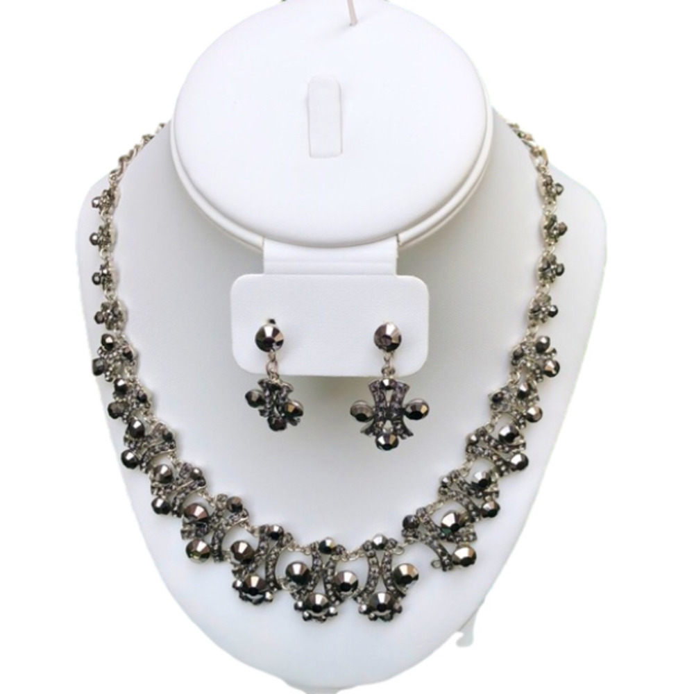 BRASS enamel gemstone rhinestone necklace set bridal promo.